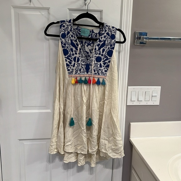 Judith March Embroidered Tassel Mini Swing Dress Sleeveless Tank - Picture 2 of 7